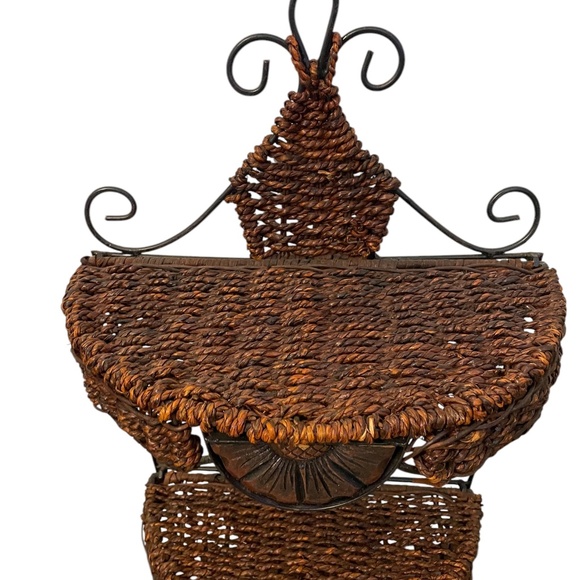 Vintage Hand Crafted Woven Three Tiered Wall Etagere - Picture 6 of 10